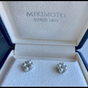 Authentic Mikimoto Cultured Akoya Pearl Earrings, 18K white gold.